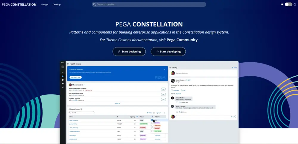 screenshot of pega constellation landing page